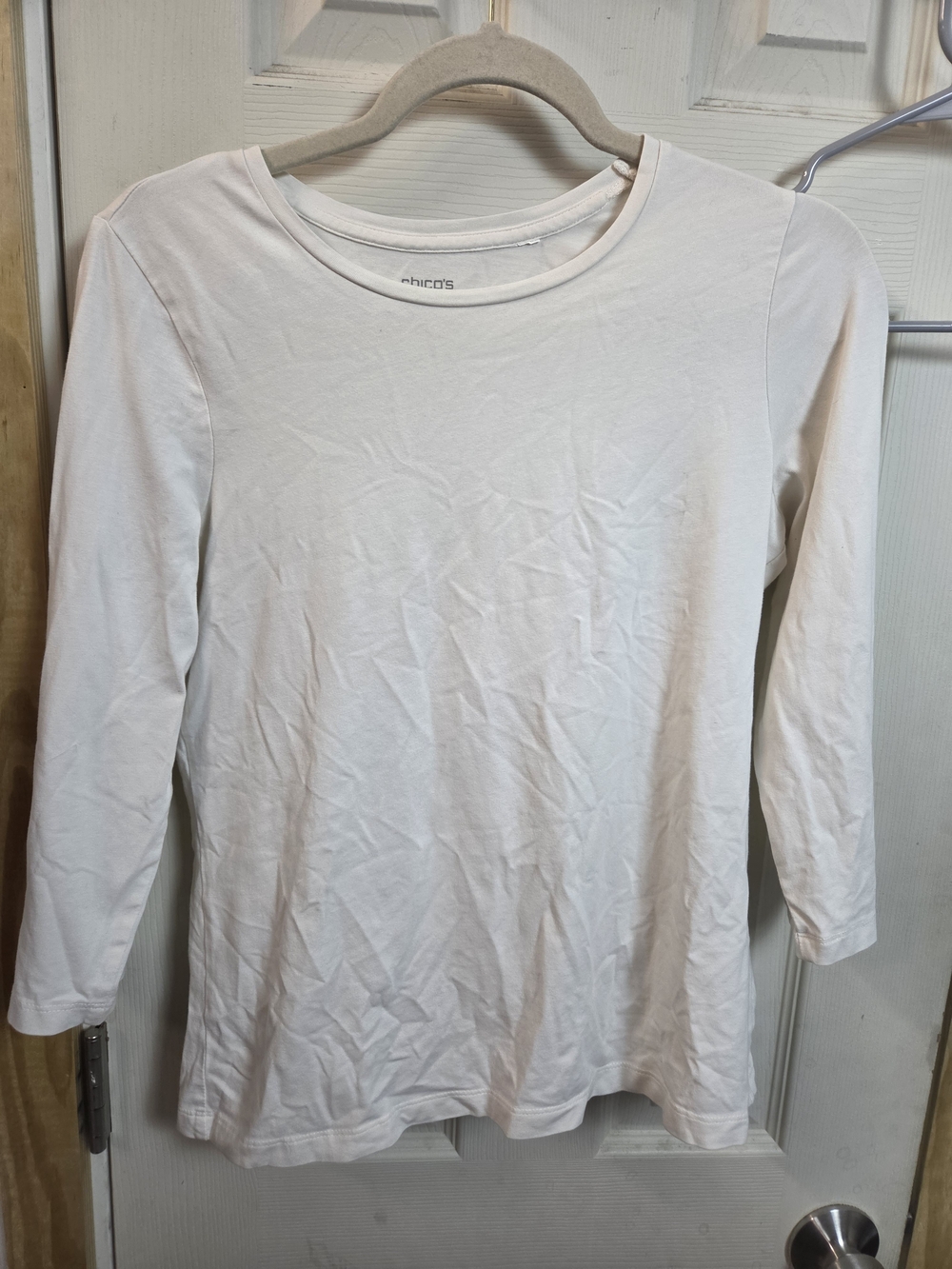 Chico's White Long Sleeve Cashmere Cotton Tshirt 3/4 Sleeve Top